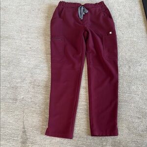 FIGS Burgundy Scrub Pants with Gray Drawstring Size XSP
